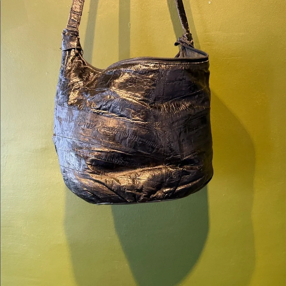 Vintage Eel Skin Leahter Black Shoulder Hobo Bag